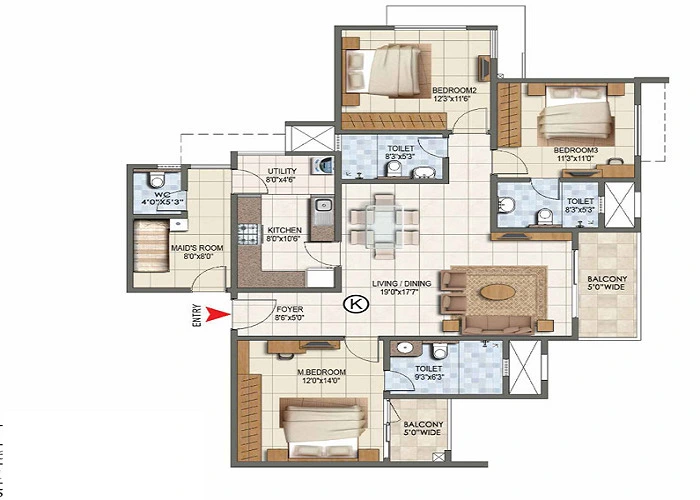 Featured Image of Sattva Songbird 3 BHK Apartment Floor Plan